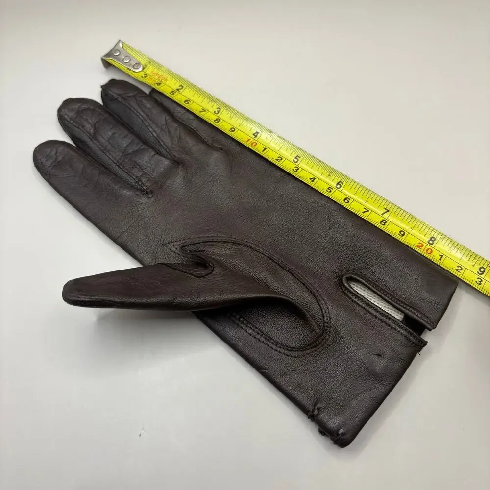 VTG Leather‎ Gloves Sz 7 Brown Knit Fabric Lined Unbranded Braided Embellished